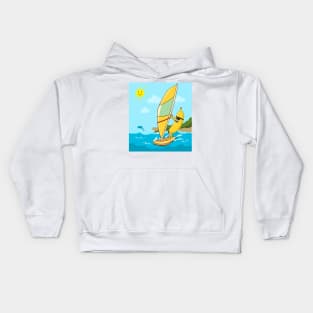 Andy Banana Windsurfing Summer Beach Waves Kids Hoodie